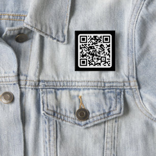 Editable Modern QR code   Black White or Any Colou 15 Cm Square Badge