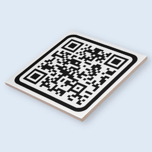 Editable Modern QR code Black White or Any Colou Ceramic Tile
