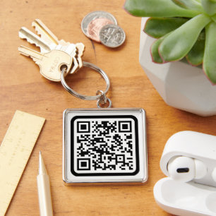 Editable Modern QR code   Black White or Any Colou Key Ring