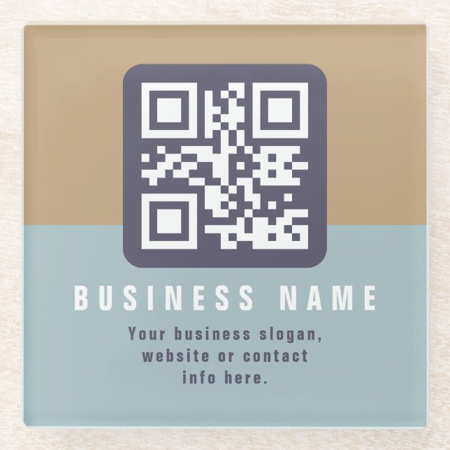 Editable Modern QR code Template | Muted Colours Glass Coaster (Front)