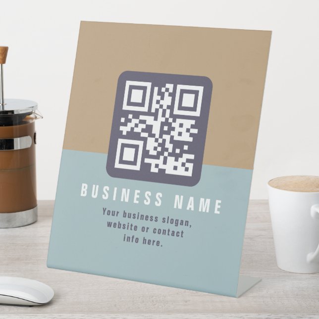 Editable Modern QR code Template | Muted Colours Pedestal Sign (In SItu)