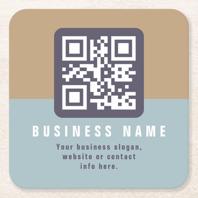 Editable Modern QR code Template | Muted Colours Square Paper Coaster (Front)