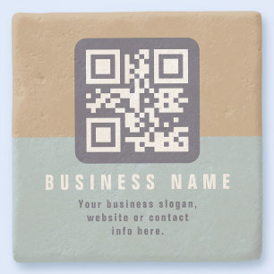 Editable Modern QR code Template   Muted Colours Stone Coaster
