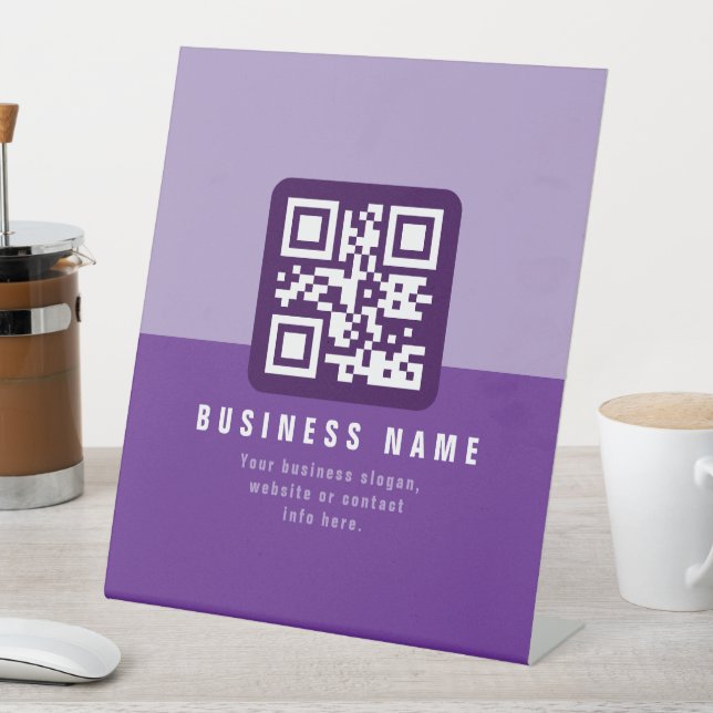 Editable Modern QR code Template | Purples Pedestal Sign (In SItu)