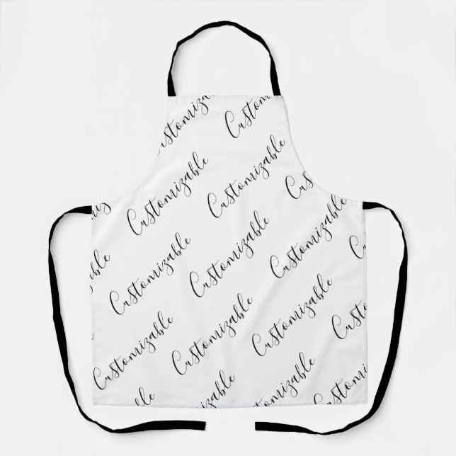 Editable Modern Scrip Text Pattern | Black & White Apron (Front)