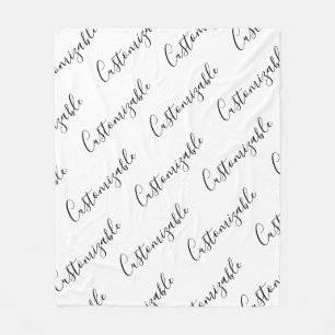 Editable Modern Scrip Text Pattern   Black & White Fleece Blanket