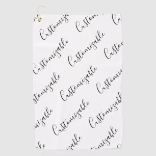 Editable Modern Scrip Text Pattern Black & White Golf Towel