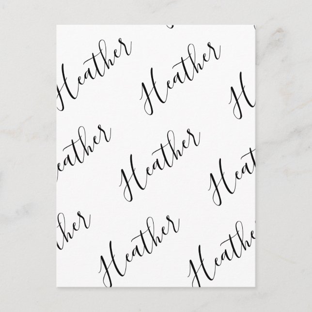 Editable Modern Scrip Text Pattern | Black & White Postcard (Front)