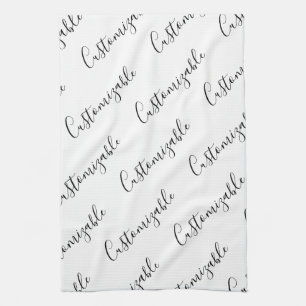 Editable Modern Scrip Text Pattern   Black & White Tea Towel
