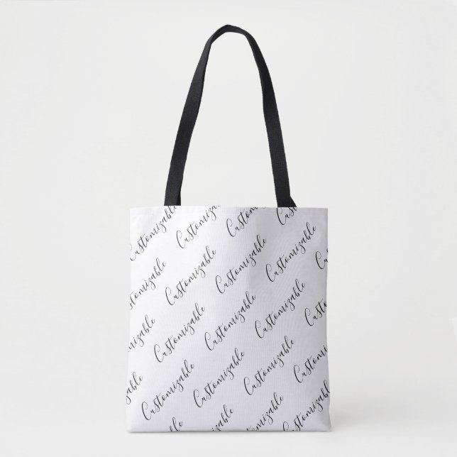 Editable Modern Scrip Text Pattern | Black & White Tote Bag (Front)