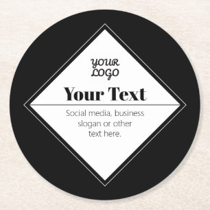 Editable Modern Text Design & Your Logo Round Paper Coaster