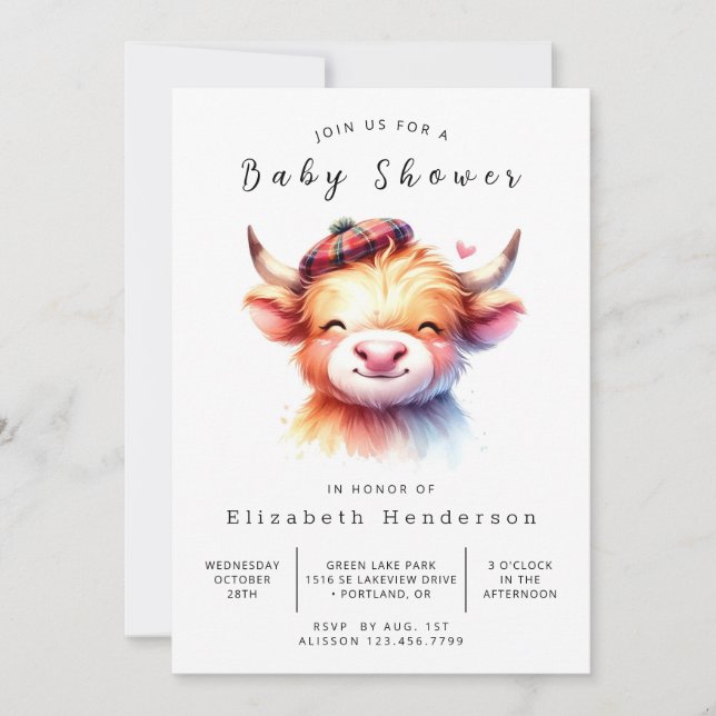 Editable Modern Whimsical Cow Baby Shower Invitation (Front)