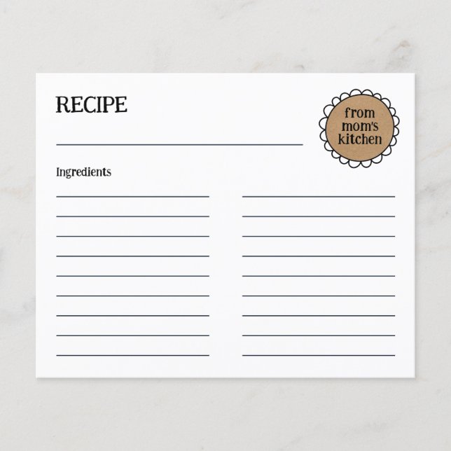 Editable MOM'S KITCHEN Rustic Doodle Recipe Card (Front)