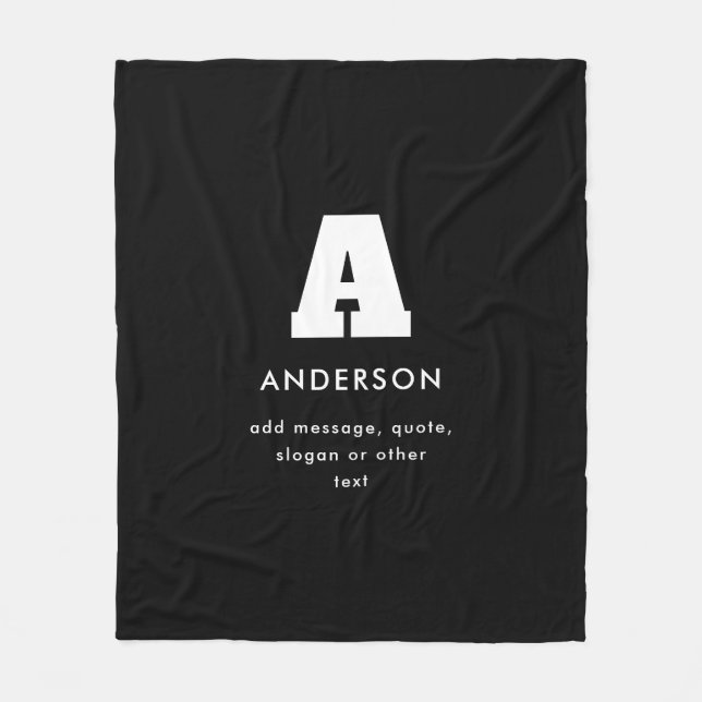 Editable Monogram Text | Black & White Fleece Blanket (Front)
