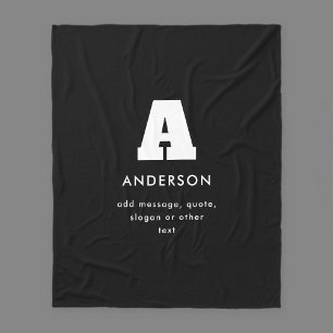 Editable Monogram Text Black & White Fleece Blanket