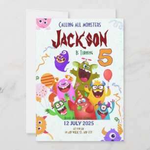 Editable Monster Birthday Party Invitation Card