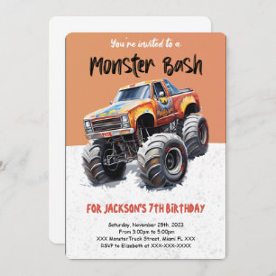 Editable Monster Truck Birthday  Invitation