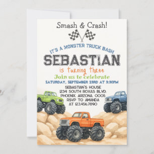 Editable Monster Truck Birthday Invitation Templat