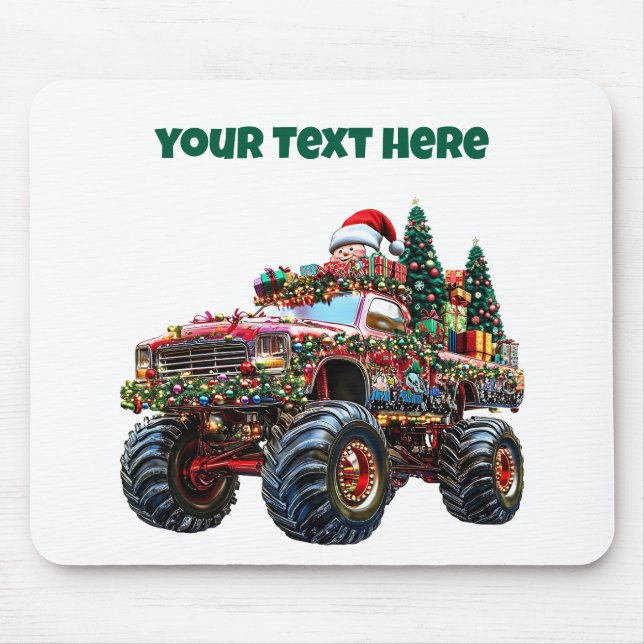 Editable Monster Truck Christmas Mousepad (Front)