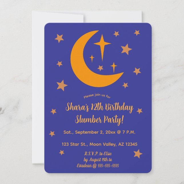 Editable Moon and Stars Slumber Party Invitation (Front)
