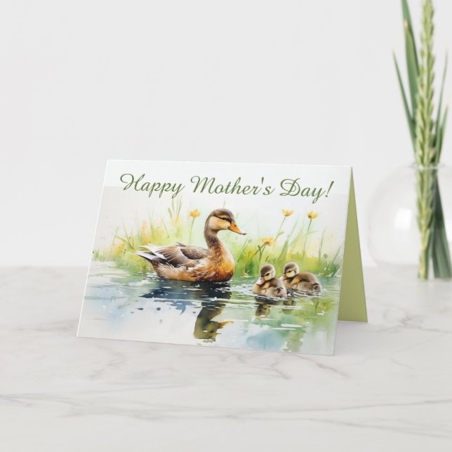 Editable Mother Duck and Ducklings Mothers Day Card (Front)