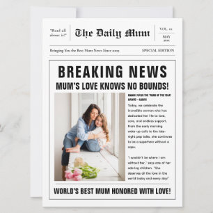  Editable Mothers Day Newspaper Greeting  Card