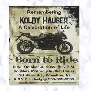 Editable Motorcycle Celebration of Life  Invitation