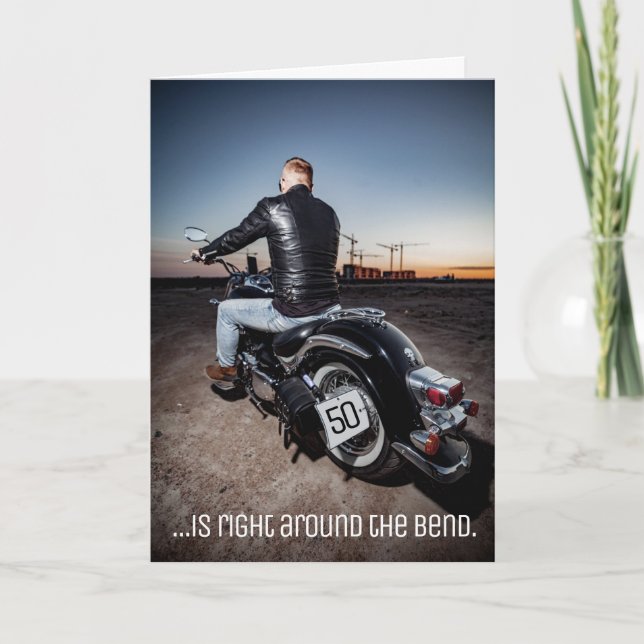 Editable Motorcycle Motorcyclist Biker Birthday Card (Front)