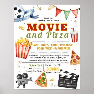 Editable movie and pizza fundraiser flyer poster