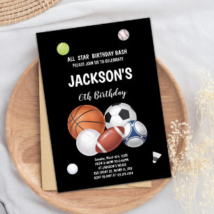 Editable Multi-Sport Party Invite for Boys