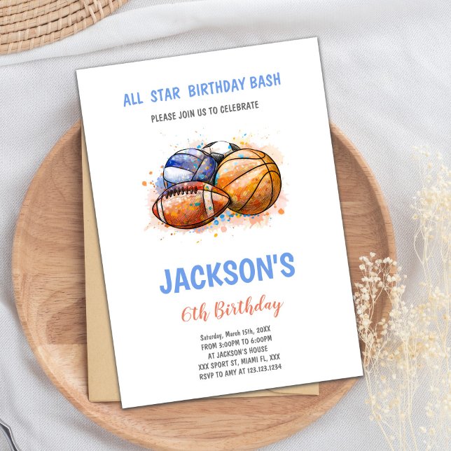 Editable Multi-Sport Party Invite for Boys (Paint Sports Birthday Invitations)
