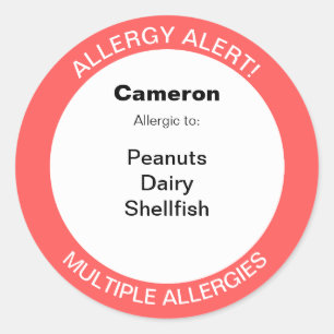 Editable Multiple Food Allergies Alert Classic Round Sticker