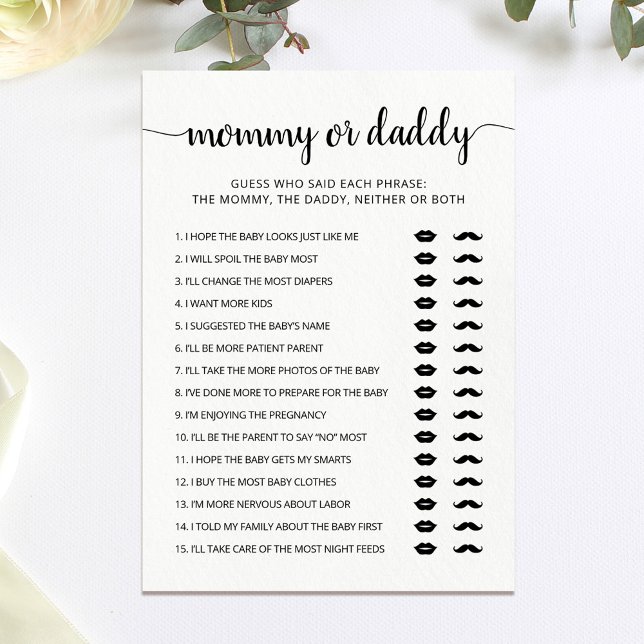 Editable Mummy or Daddy Baby Shower game Card (Creator Uploaded)