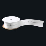 Editable Name Brand or Text Calligraphy Script Satin Ribbon<br><div class="desc">White ribbon featuring trendy calligraphy script in black for your name, brand or any text you need. Perfect for gift wrapping or packaging for your business. Personalise it by replacing the placeholder text. For more options such as to change the font size click the "Customise" button. *Please note that the...</div>