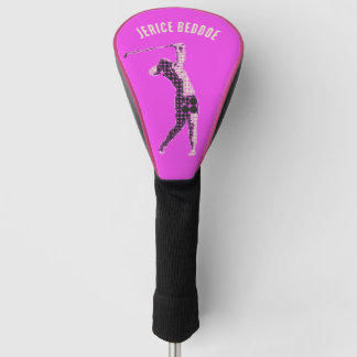 Editable Name Female Golfer on Pink Golf Head Cover