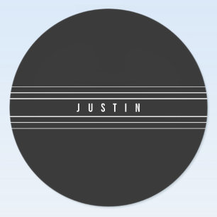 Editable Name & Geometric Stripes   Black & White Classic Round Sticker