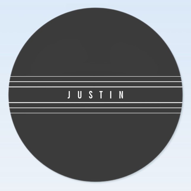 Editable Name & Geometric Stripes | Black & White Classic Round Sticker (Creator Uploaded)
