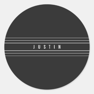 Editable Name & Geometric Stripes   Black & White Classic Round Sticker