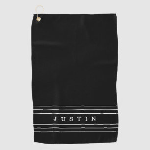 Editable Name & Geometric Stripes Black & White Golf Towel