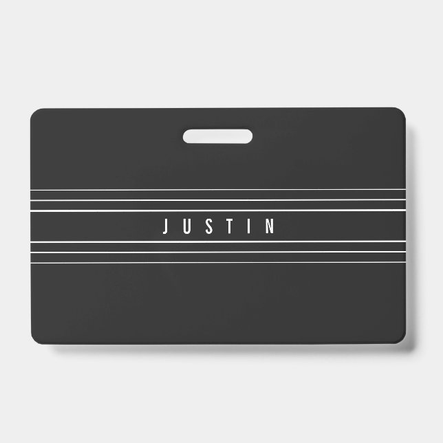 Editable Name & Geometric Stripes | Black & White ID Badge (Front)