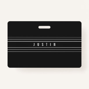 Editable Name & Geometric Stripes Black & White ID Badge