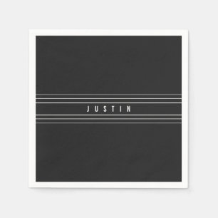 Editable Name & Geometric Stripes   Black & White Napkin