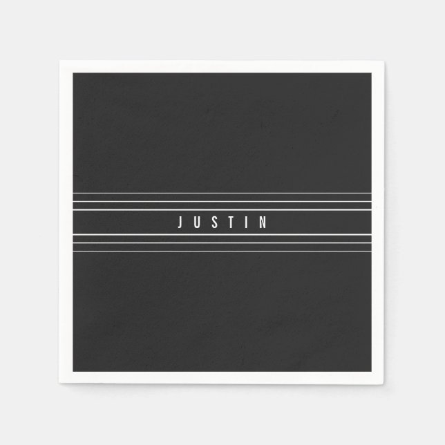 Editable Name & Geometric Stripes | Black & White Napkin (Front)