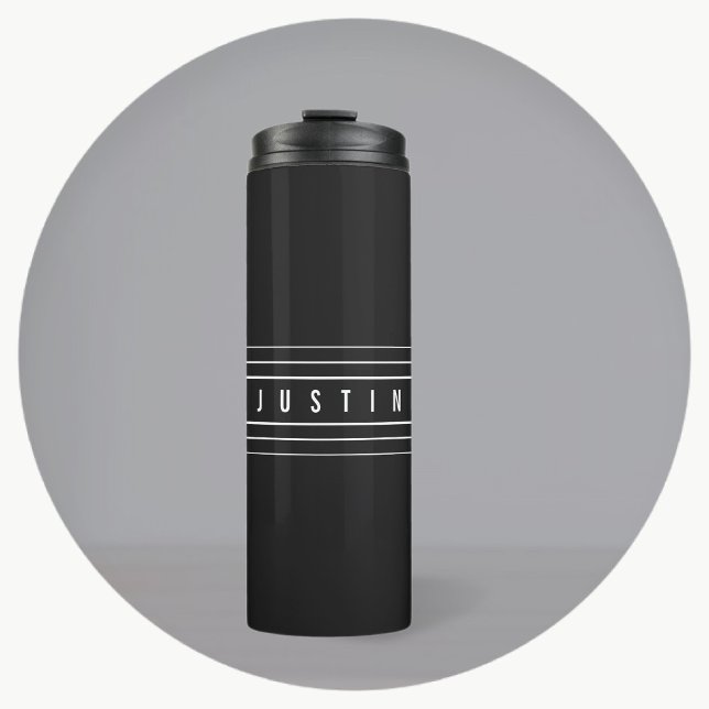 Editable Name & Geometric Stripes | Black & White Thermal Tumbler (Creator Uploaded)