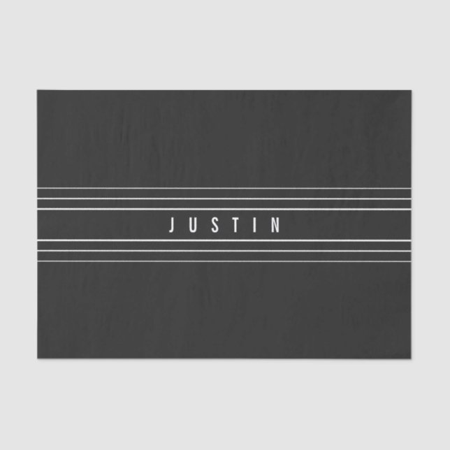 Editable Name & Geometric Stripes | Black & White Tissue Paper (Front)