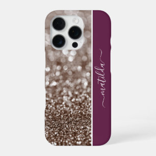 EDITABLE name Glitter Bokeh copper and burgundy iPhone 16 Pro Case