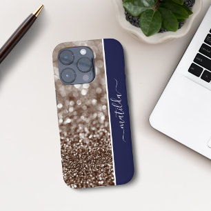 EDITABLE name Glitter Bokeh copper and rich blue iPhone 16 Pro Case