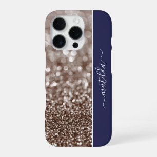 EDITABLE name Glitter Bokeh copper and rich blue iPhone 16 Pro Case