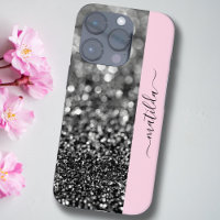 EDITABLE name Glitter Bokeh graphite & baby pink
