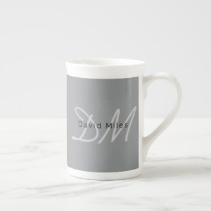 Editable Name or Greeting   Black & Dark Grey Bone China Mug